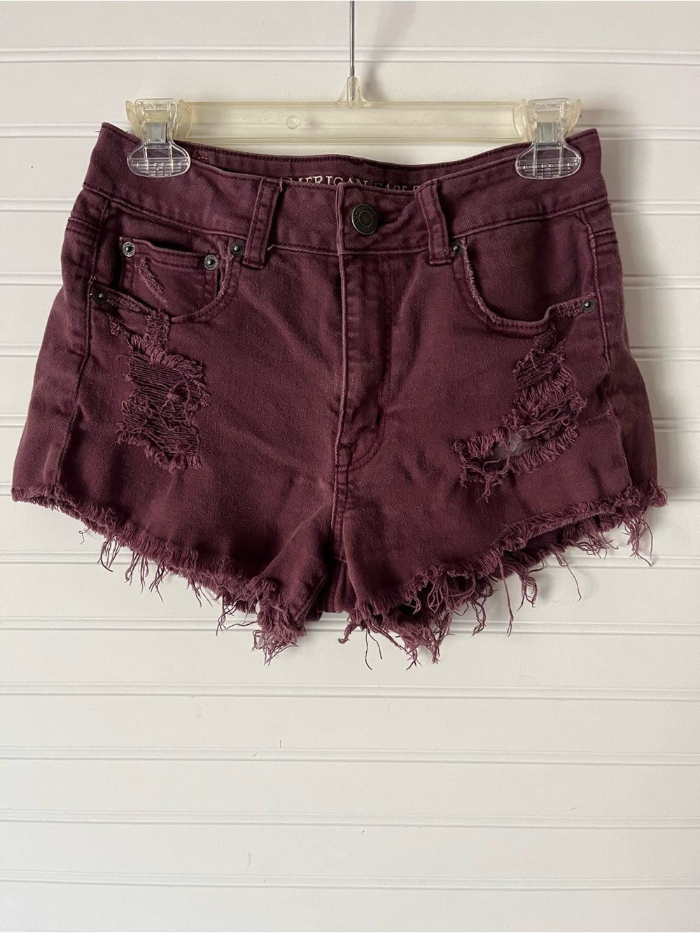 American Eagle Outfitters Maroon Distressed Denim Shorts